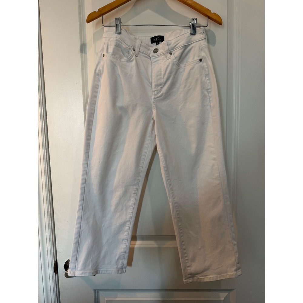 NYDJ Joni Capri White Jeans Womens 4 Lift Tuck Technology Straight Leg Crop Pant
